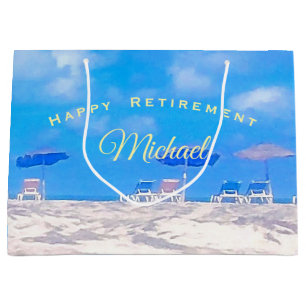 Grand Sac Cadeau Summer Beach Bleu Blanc Bonne retraite