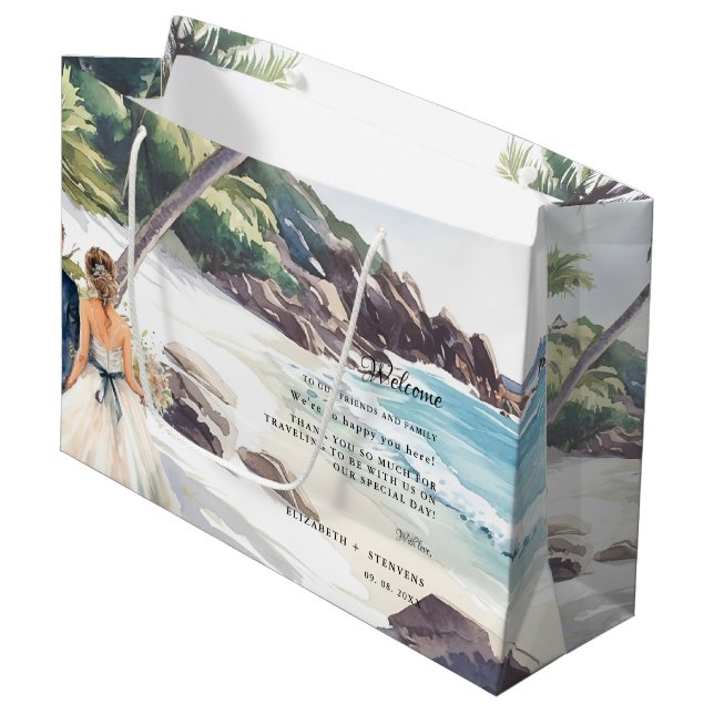 Grand Sac Cadeau Summer Beach Destination Mariage bienvenue (Devant Angle)