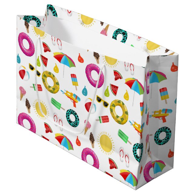Grand Sac Cadeau Summer Party Beach Pool Motif Amusant (Devant Angle)