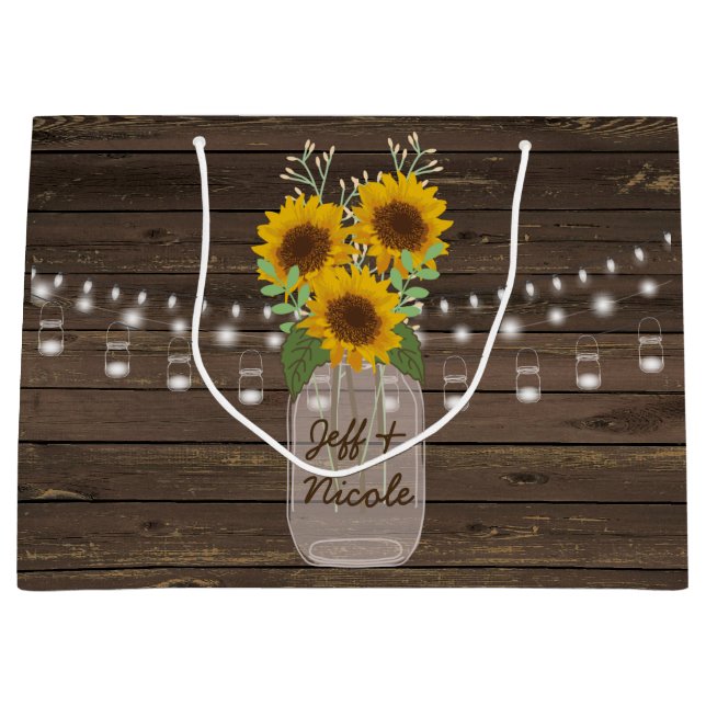 Grand Sac Cadeau Sunflower Country Wood Mason Jar Mariage (Devant)