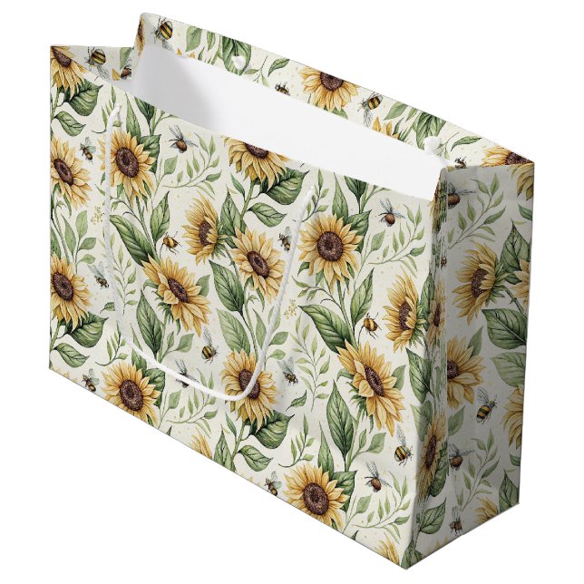 Grand Sac Cadeau Sunflowers and Bumble Bees Floral Gift Bag (Devant Angle)