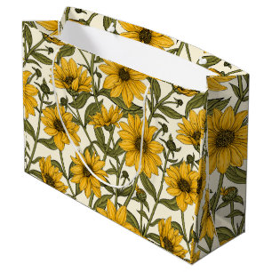 Grand Sac Cadeau Sunroot, tournesol sauvage sur blanc