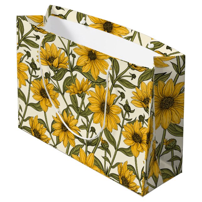 Grand Sac Cadeau Sunroot, tournesol sauvage sur blanc (Dos Angle)
