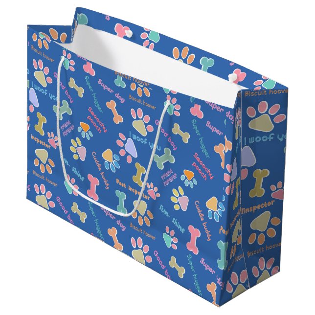 Grand Sac Cadeau Super chien bleu (Devant Angle)