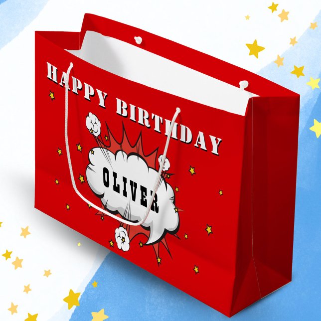 Grand Sac Cadeau Superhero Comic Speech Bubble Boy Joyeux anniversa (Créateur téléchargé)
