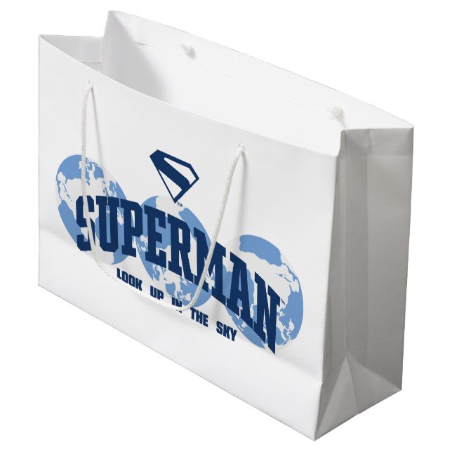Grand Sac Cadeau Superman dans le monde (Devant Angle)