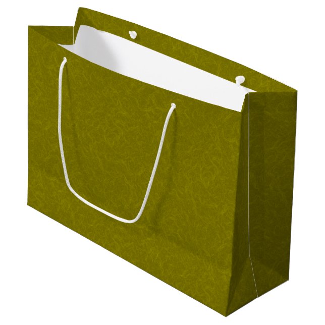 Grand Sac Cadeau Surface vert olive avec un motif subtil et tourbil (Devant Angle)