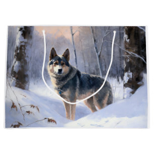 Grand Sac Cadeau Swedish Vallhund Qu'il neige Noël