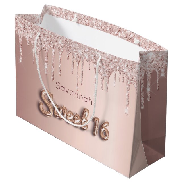 Grand Sac Cadeau Sweet 16 anniversaire sur mesure photo rose partie (Dos Angle)