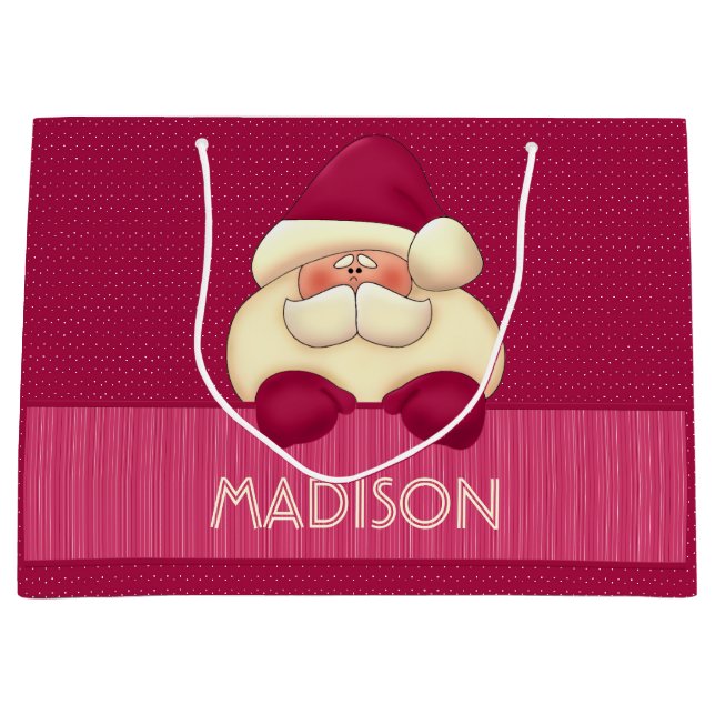 Grand Sac Cadeau Sweet Girly rose Père Noël et Pois (Devant)