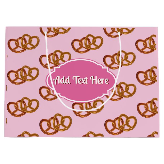 Grand Sac Cadeau Sweet Pretzel Motif & nom propre ou saluant rose (Devant)