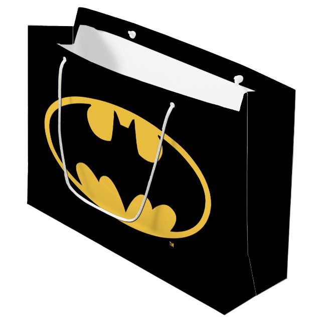 Grand Sac Cadeau Symbole Batman | Logo ovale (Devant Angle)