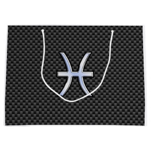 Grand Sac Cadeau Symbole d'argent Zodiac Pisces Style de fibre de c