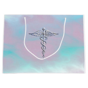 Grand Sac Cadeau Symbole Médicale de caducée sur le décor de per