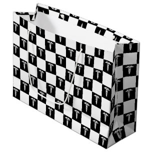 Grand Sac Cadeau Symbole Médicale noir et blanc Caduceus