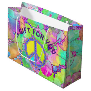 Grand Sac Cadeau Symbole PAIX avec des couleurs remplies