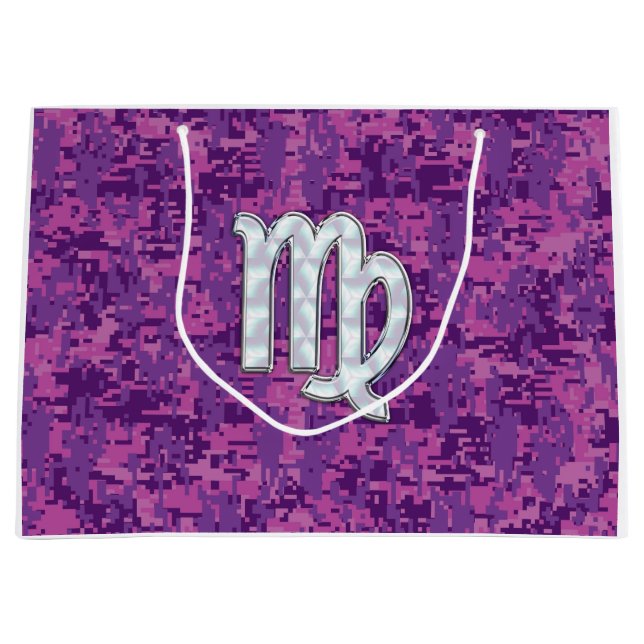 Grand Sac Cadeau Symbole Virgo Zodiac Camouflage numérique Fuchsia  (Devant)