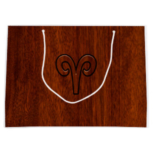 Grand Sac Cadeau Symbole Zodiac d'Aries moderne en acajou comme imp