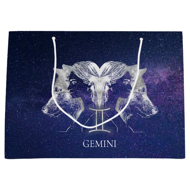 Grand Sac Cadeau Symbole Zodiac Sky Gemini de la Voie Lactée (Devant)