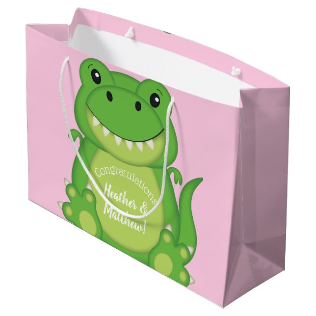 Grand Sac Cadeau T-Rex Dinosaur Baby shower rose
