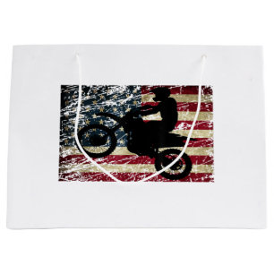 Grand Sac Cadeau T-Shirt Motocross Drapeau USA Moto Cross American 