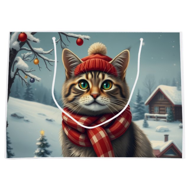 Grand Sac Cadeau Tabby Chat en hiver avant l'hiver avant l'hiver et (Devant)