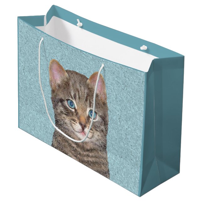 Grand Sac Cadeau Tabby Gris Peinture Chat - Cute Original Art Chat (Devant Angle)