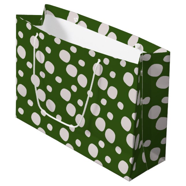 Grand Sac Cadeau Taches roses sur fond vert feuillu   (Devant Angle)