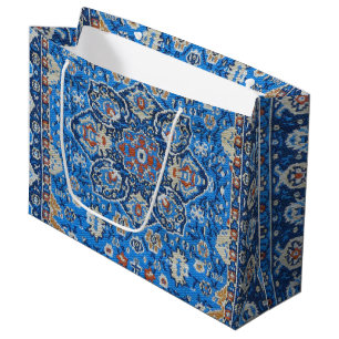 Grand Sac Cadeau Tapis Persan Turc Bleu Oriental Antique
