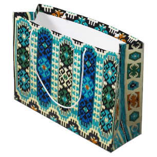 Grand Sac Cadeau Tapis persan turc oriental bleu vert