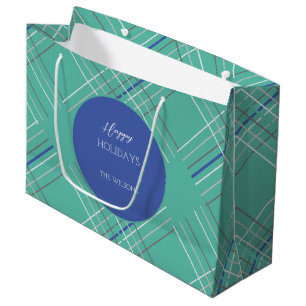Grand Sac Cadeau Tartan bleu vert urbain personnalisé
