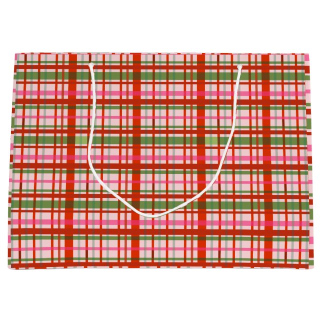 Grand Sac Cadeau Tartan De Noël écossais Rouge Et Vert (Devant)