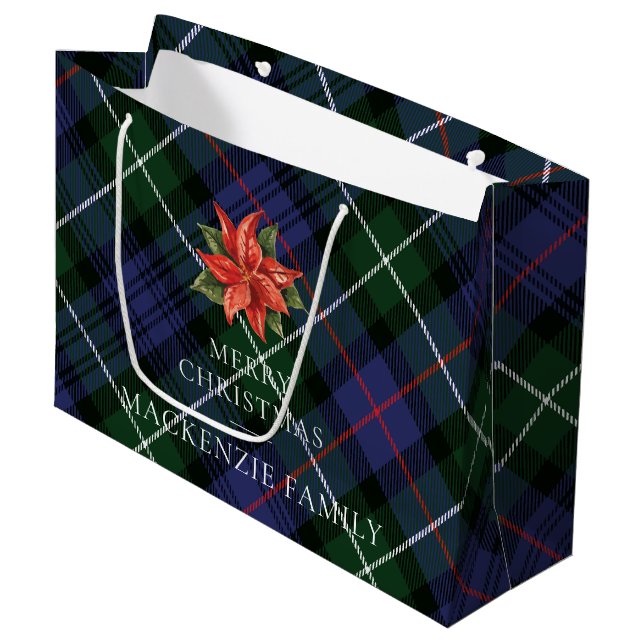 Grand Sac Cadeau Tartan de Noël Rustique Plaid Botanique (Devant Angle)