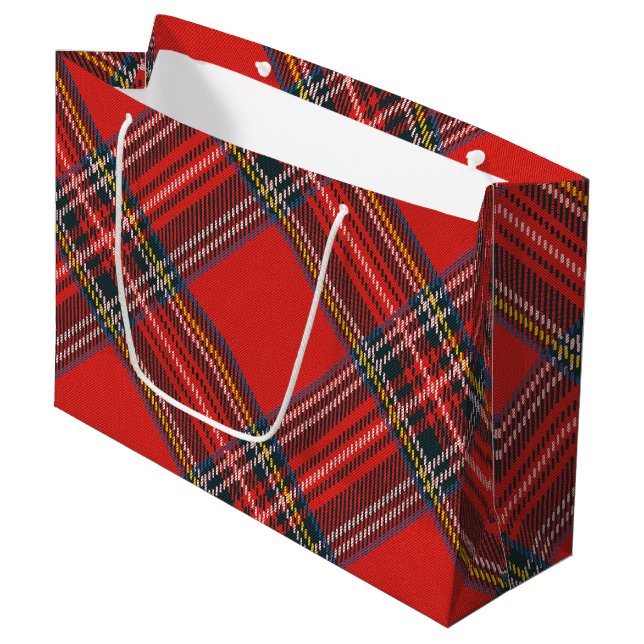 Grand Sac Cadeau Tartan Plaid Red Christmas (Devant Angle)