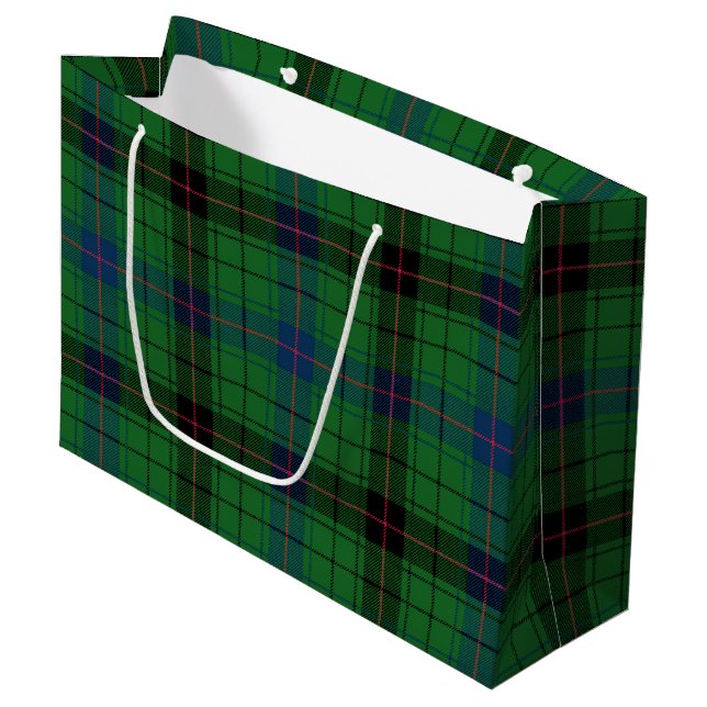 Grand Sac Cadeau Tartan Rustique Classic Green Check Plaid (Devant Angle)