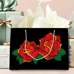 Grand Sac Cadeau Tatouage aux roses rouges