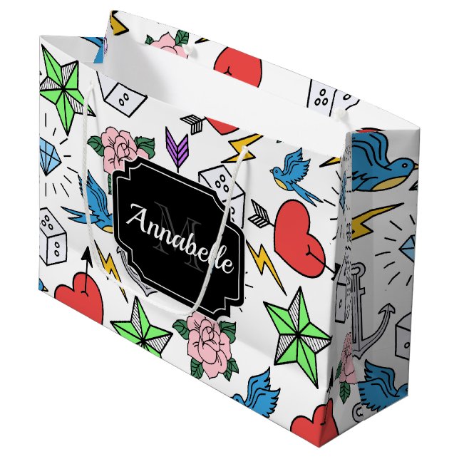 Grand Sac Cadeau Tatouage de la vieille école (Devant Angle)