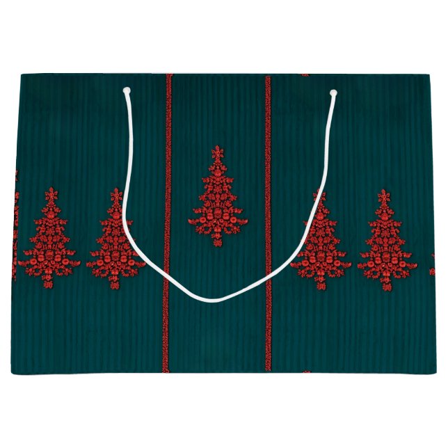 Grand Sac Cadeau Teal and Red Crystal Christmas Trees (Devant)