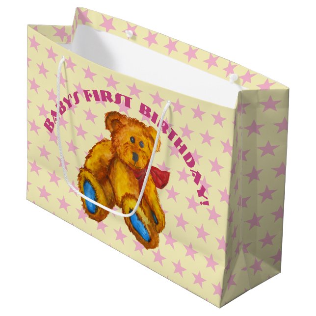 Grand Sac Cadeau Teddy Bear With Pink Stars (Devant Angle)