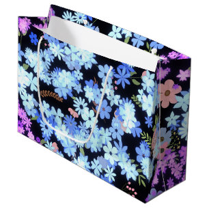 Grand Sac Cadeau teintes pastel motif floral noir BG