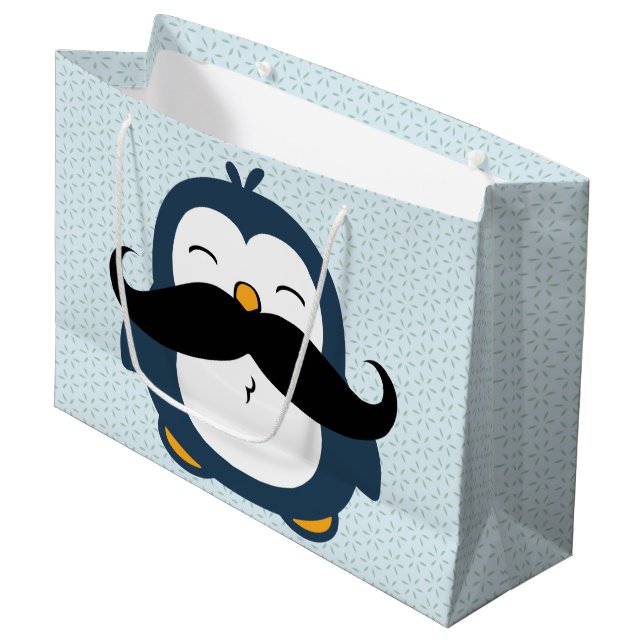 Grand Sac Cadeau Tendance de moustache de pingouin (Devant Angle)