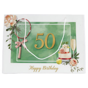 Grand Sac Cadeau Tennis 50e anniversaire raquette de tennis Balle C