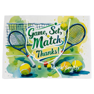 Grand Sac Cadeau Tennis ball et raquette sur le court avec amour