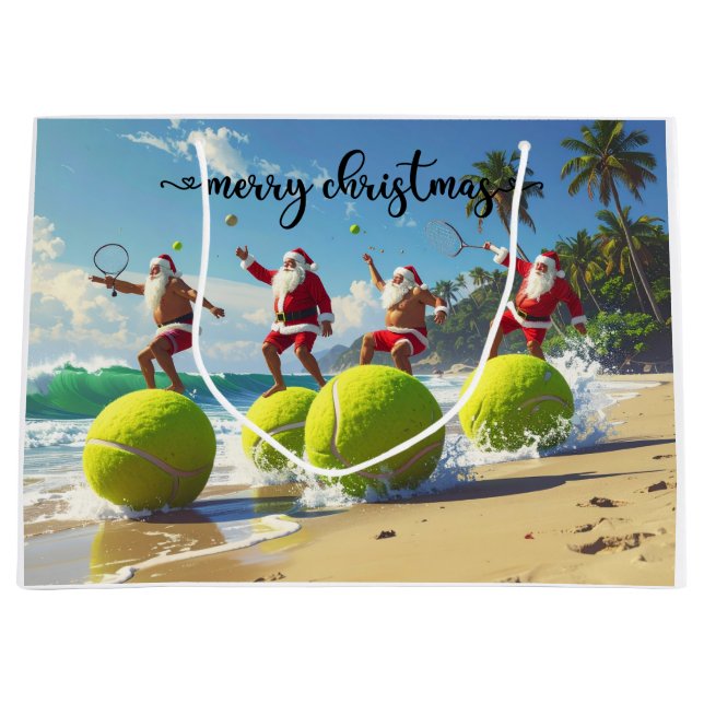 Grand Sac Cadeau Tennis Christmas with Santa Claus  (Devant)