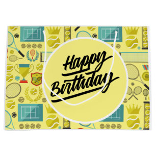 Grand Sac Cadeau Tennis Joyeux Anniversaire avec balle et raquette 