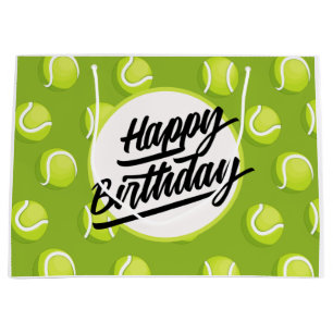 Grand Sac Cadeau Tennis Joyeux Anniversaire avec balle sur vert