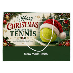 Grand Sac Cadeau Tennis Noël avec balle chapeau de Père Noël