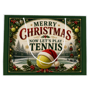 Grand Sac Cadeau Tennis Noël avec balle chapeau de Père Noël