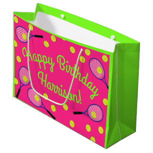Grand Sac Cadeau Tennis Sports Anniversaire fête rose