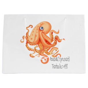 Grand Sac Cadeau Tentacles de pieuvre orangée personnalisée